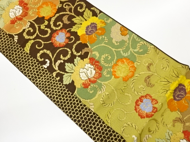 JAPANESE FUKURO OBI / WOVEN PEONY ARABESQUE